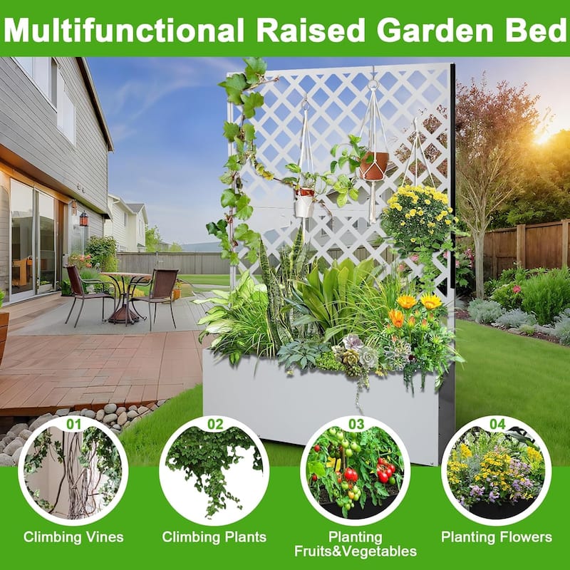 Metal Planter Box with Trellis Privacy Screen
