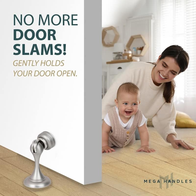 Mega Handles Magnetic Door Stopper with Screws | Heavy Duty Zinc Door Knob and Wall Protection
