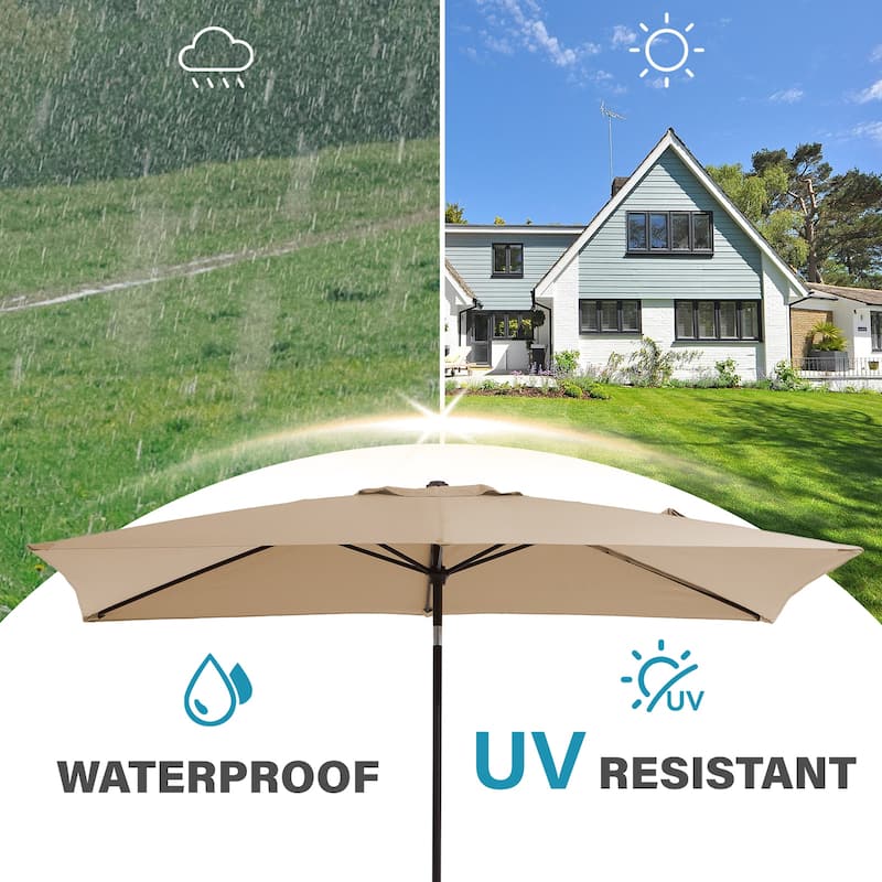 6.5*10ft Rectangular Patio Market Umbrella with Crank & Tilt, UV & Water-Resistant Canopy