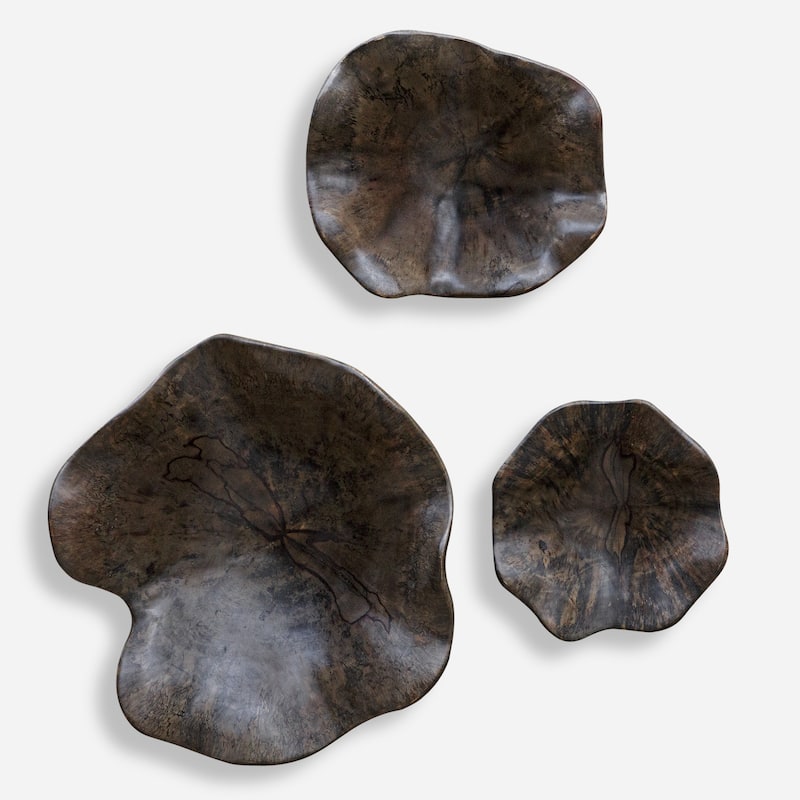 Uttermost 04361 Two Wood Set of (3) 16" Tall Wood Wall Sculptures - Mocha Brown