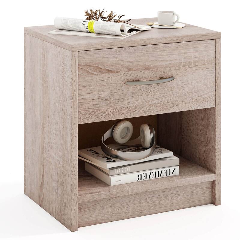 Costway Modern Nightstand Bedside Table with Drawer Open Storage Shelf