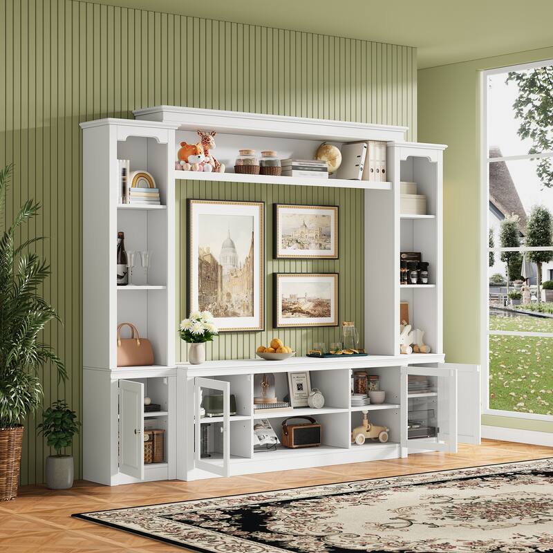 Wall Unit TV Stand with Bookshelves for TVs up to 65", Wood TV Console Table Media Entertainment Center with Storage Cabinet