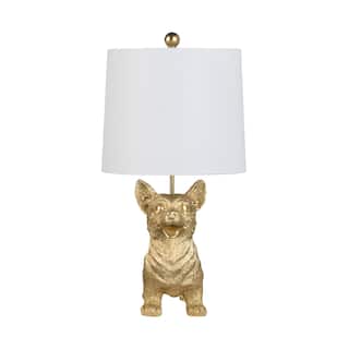 Gold Resin Corgi Dog Table Lamp with Linen Shade