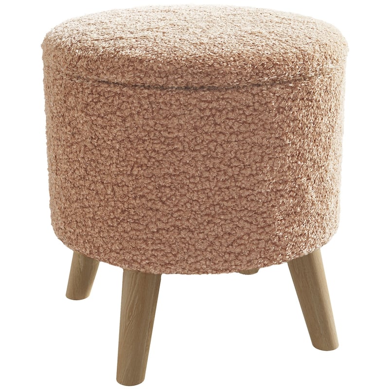 Linen Upholstered Storage Ottoman with Solid Wood Legs and Hidden Storage for Bedroom or Living Room - Pink