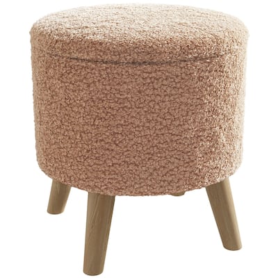 Linen Upholstered Storage Ottoman with Solid Wood Legs and Hidden Storage for Bedroom or Living Room