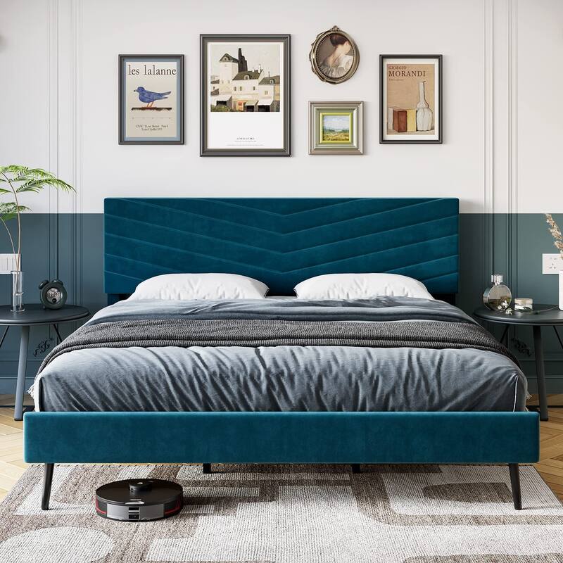 Bed Frame with Adjustable Headboard - Blue - King