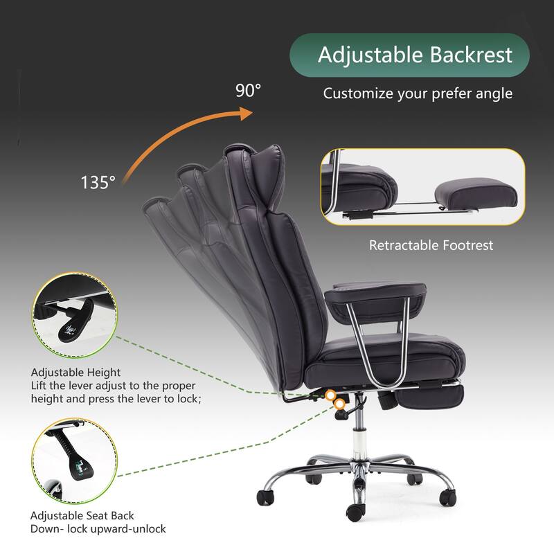 Big and Tall Leather Office Chair with Foot Rest with Adjustable Back for People up to 400 lbs