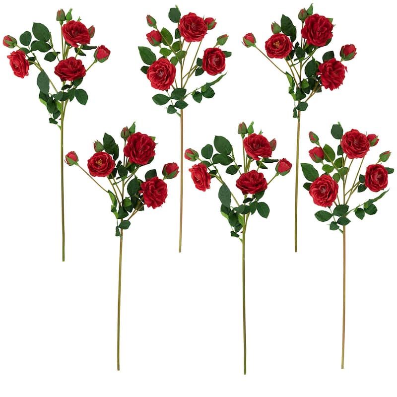 real touch™ red artificial camellia rose floral sprays set of 6 23"
