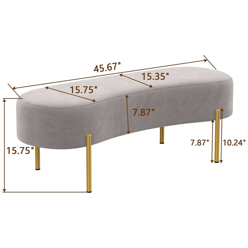 Ottoman Bench,upholstered bed bench Entryway Bench with Golden Metal Legs for Living Room - 45.7*15.4