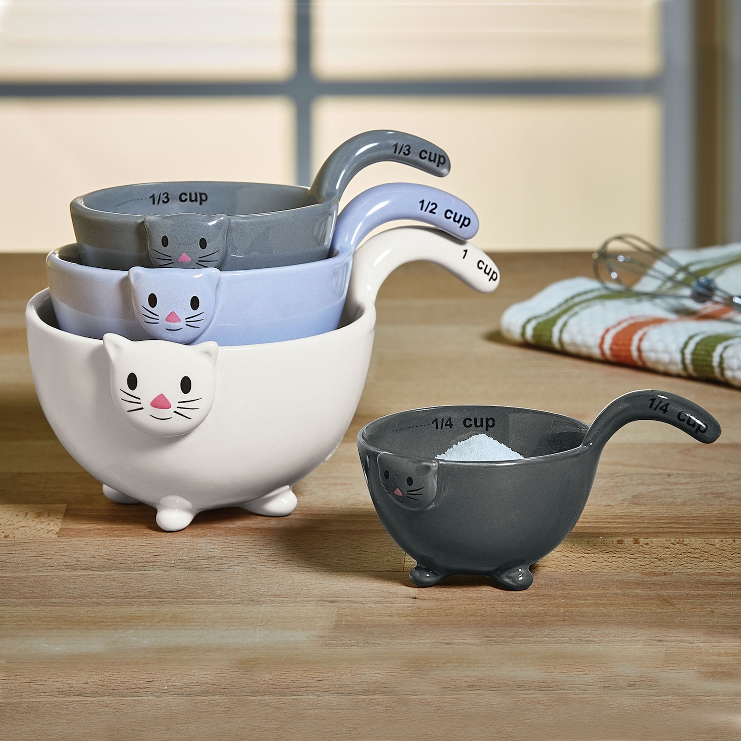 8PCS Porcelain Measuring Cups and Spoons Set, Cat Type Measuring