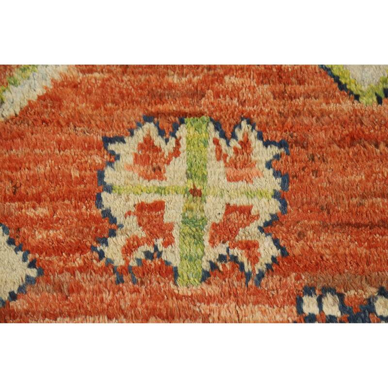 Moroccan Oriental Area Rug Handmade Orange Geometric Wool Carpet - 6'10" x 9'9"