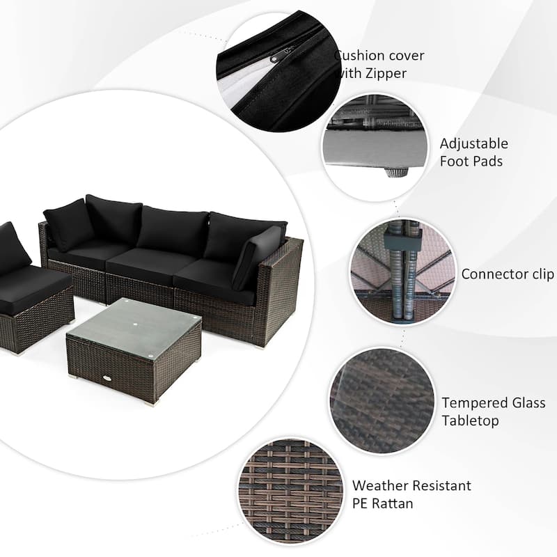 Costway 6PCS Patio Rattan Furniture Set 42'' Fire Pit Table Cover Sofa - See Details