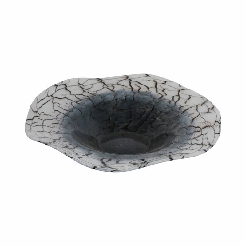 Modern Abstract Cracked Glass Texture Bowl - Home Decor - 12", Black - 12.0"