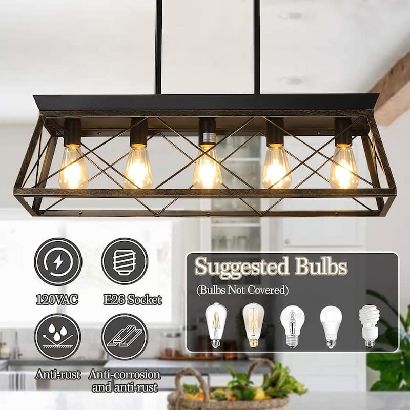 Farmhouse Restaurant 5-Light Metal Rectangular Chandelier