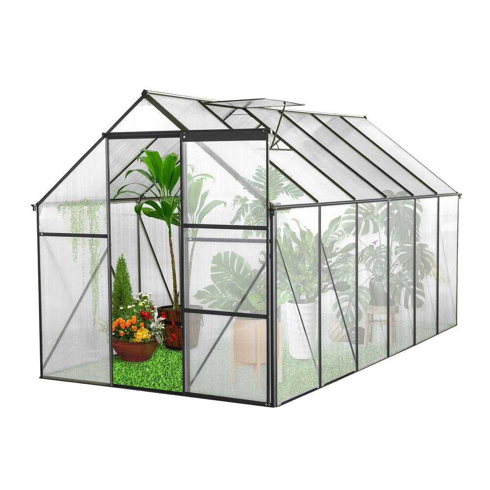 6x12 FT Greenhouse Raised Base and Anchor Aluminum Heavy Duty Walk-in Greenhouses for Outdoor Backyard in All Season