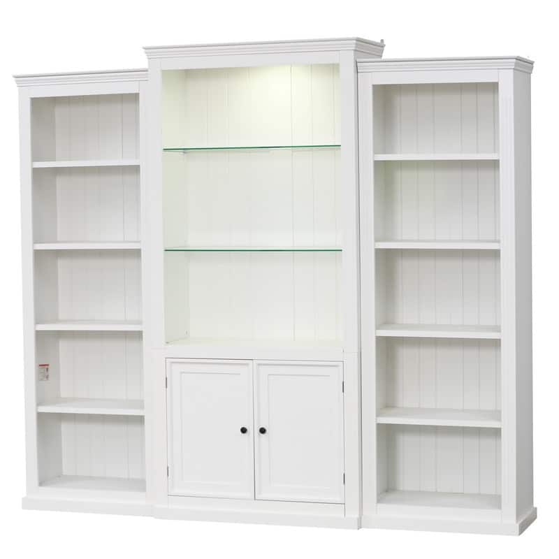 Farmhouse 3-Piece 78.75"Tall Bookcase Cabinet with and 4-Tier Display Shelf Adjustable LED Lighting