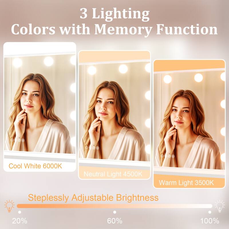 Hollywood LED Makeup Mirror Desktop Bluetooth RGB Vanity Mirror with USB Charging Port