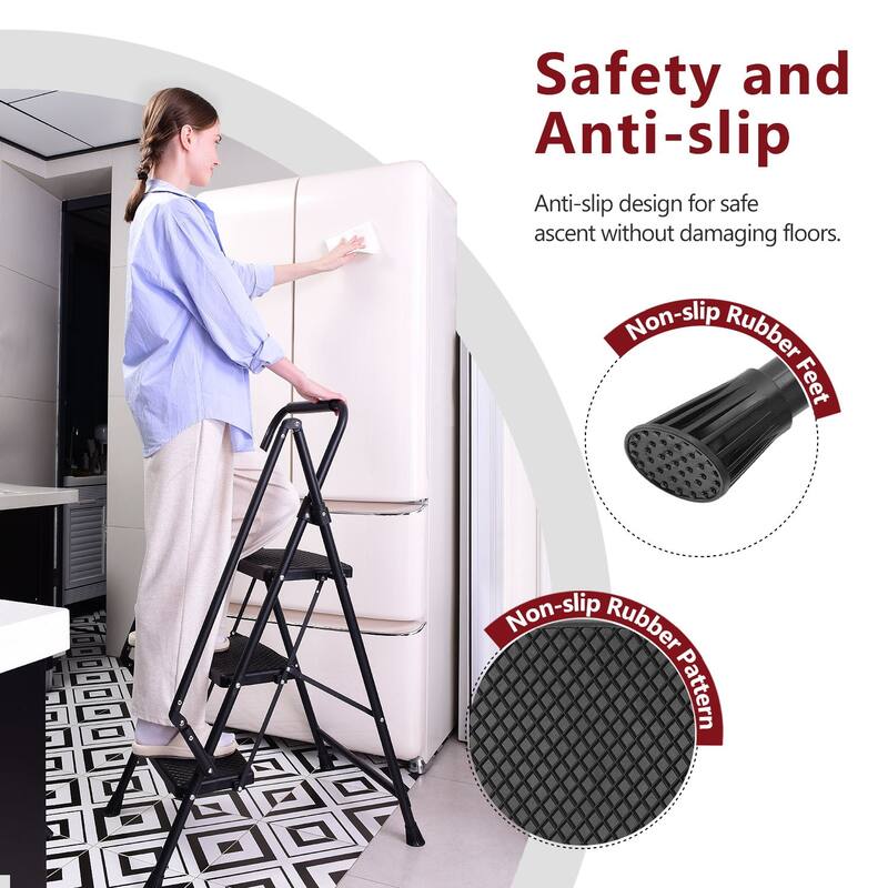Black Lightweight Folding Four Step Stool