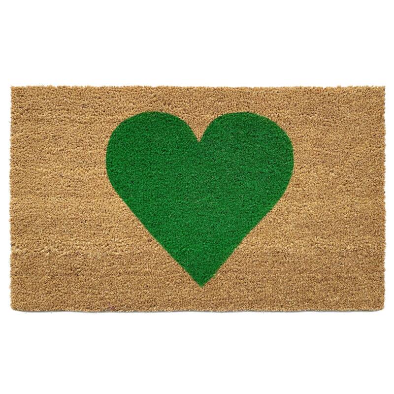 HomeRoots 17" X 29" Brown And Green Heart Outdoor Coir Door Mat - 17.00' X '29.00