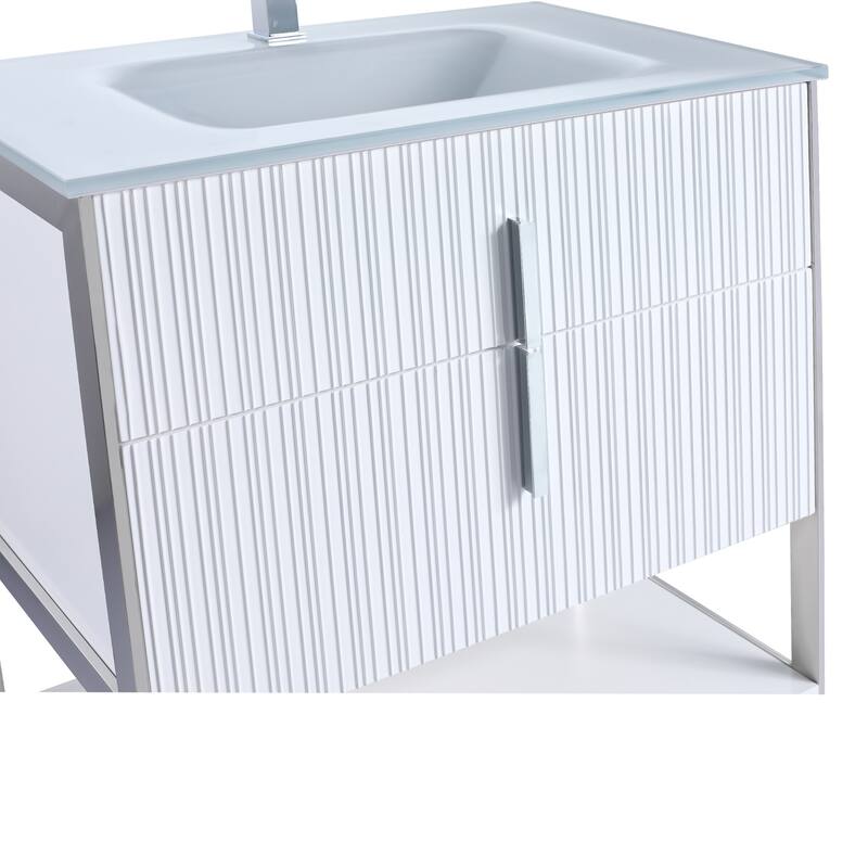 Fine Fixtures Serenity Modern Bathroom Vanity with White Glass Top