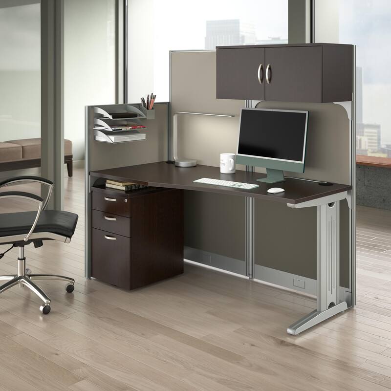 Office in an Hour 65W Workstation with Storage by Bush Business Furniture - Mocha Cherry