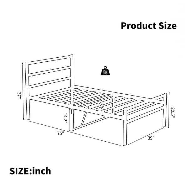 Twin Size Metal Platform Bed Frame with Wave-Style Headboard, Durable Quiet Support System
