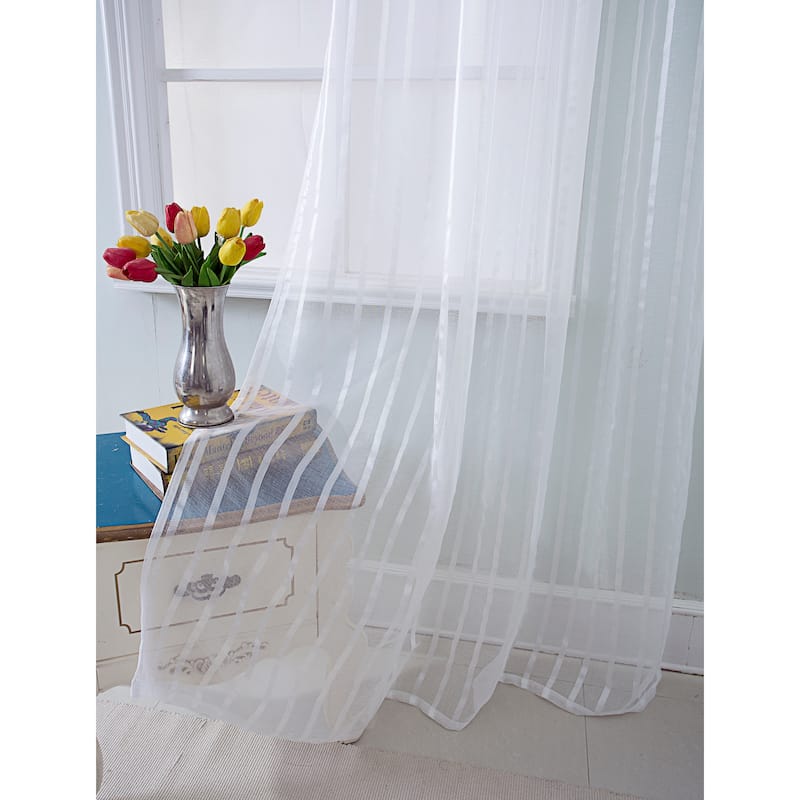 Gretchen Striped Sheer Window Curtain Rod Pocket 90 inch - 54 x 90 in.