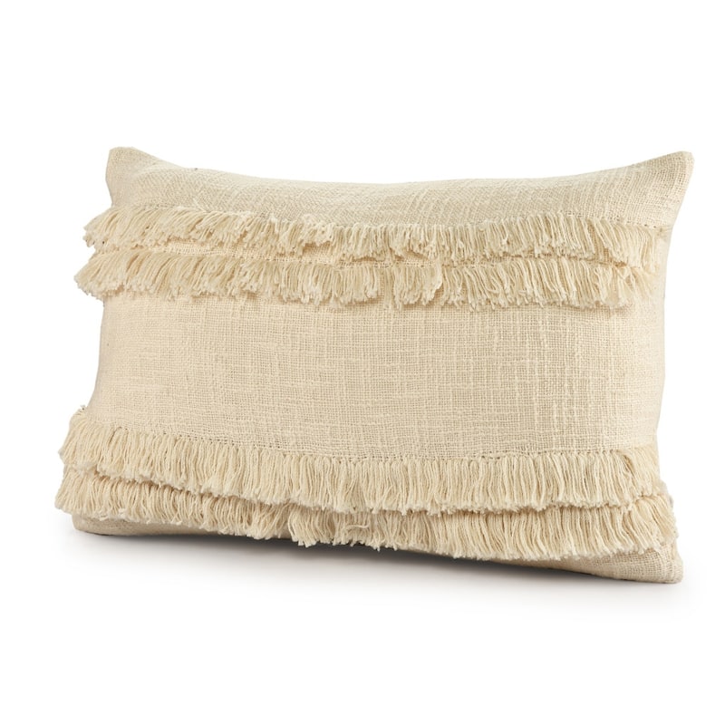 HomeRoots 14" X 20" Cream Cotton Throw Pillow With Texture