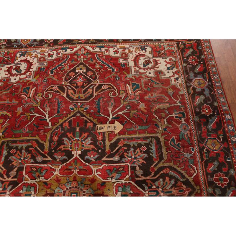 Hand Knotted Oriental 100% Wool Carpet Traditional Floral Red Heriz Area Rug - 9' 7'' X 7' 2''
