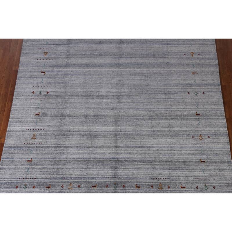 Hand Knotted Oriental 100% Wool Carpet Tribal Animal Pictorial Navy Blue & Blues Gabbeh Area Rug - 9' 8'' X 8' 2''