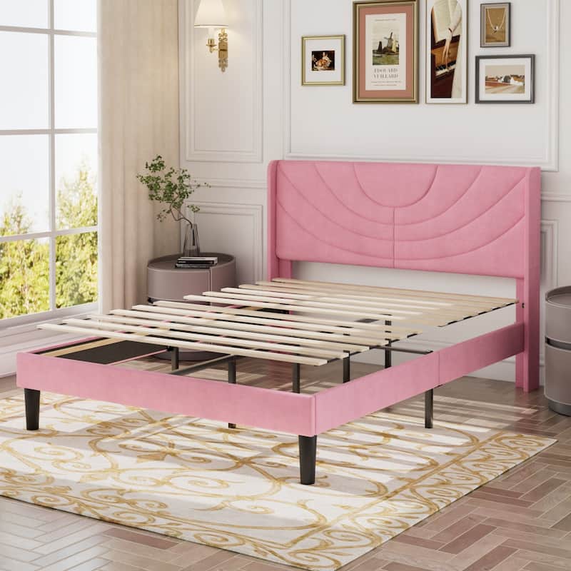 Javlergo Upholstered Bed Frame with Wingback Panel Headboard, No Box Spring Needed