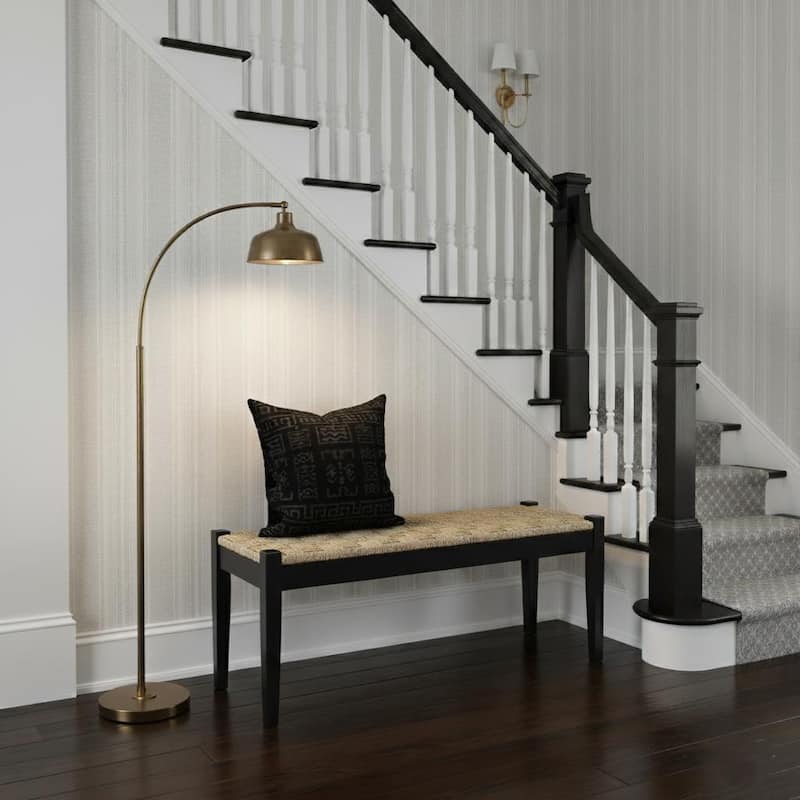 M4H Shambles Acacia Solid Wood Seagrass Woven Entryway Bench