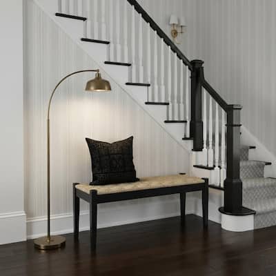 M4H Shambles Solid Wood Woven Seagrass Entryway Bench