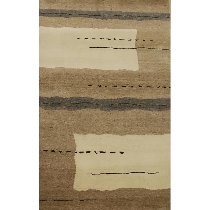 Hand Knotted Oriental 100% Wool Carpet Modern Modern Brown Gabbeh Area Rug - 6' 6'' X 4' 5''