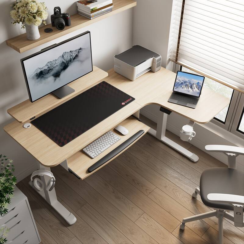 Eureka 61" Modern Home Office L-shaped Desk Electirc Adjustable Standing Corner Desk - Right-Handed - Maple