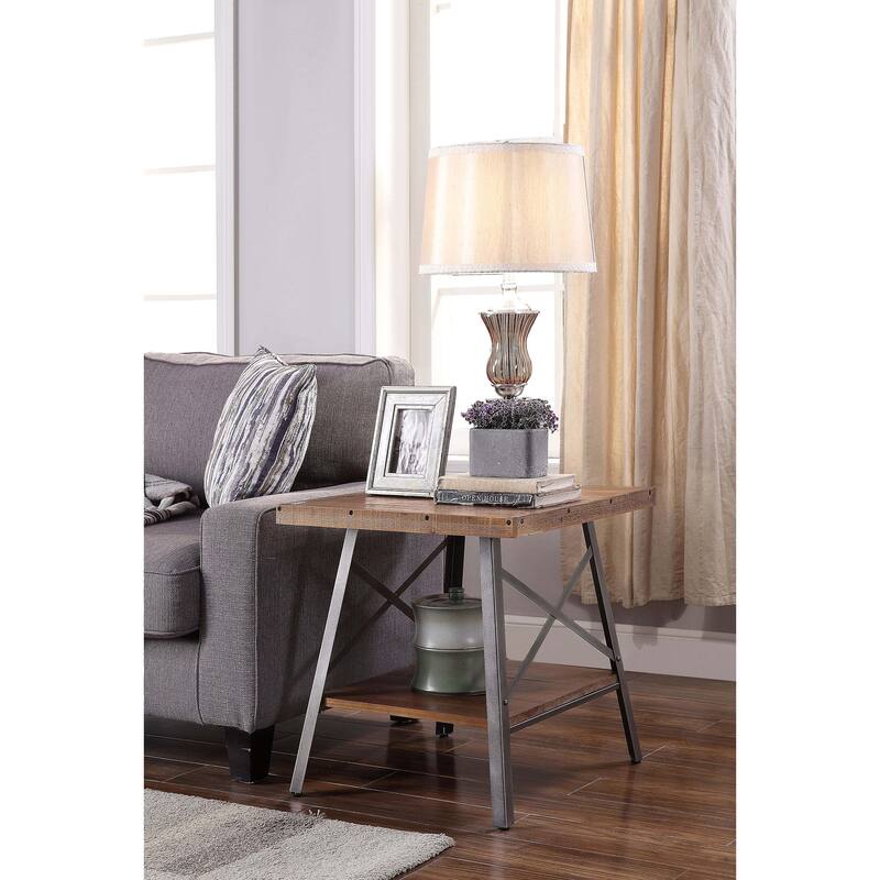 Denver Weathered Oak and Sandy Black End Table with Shelf (Set of 2)