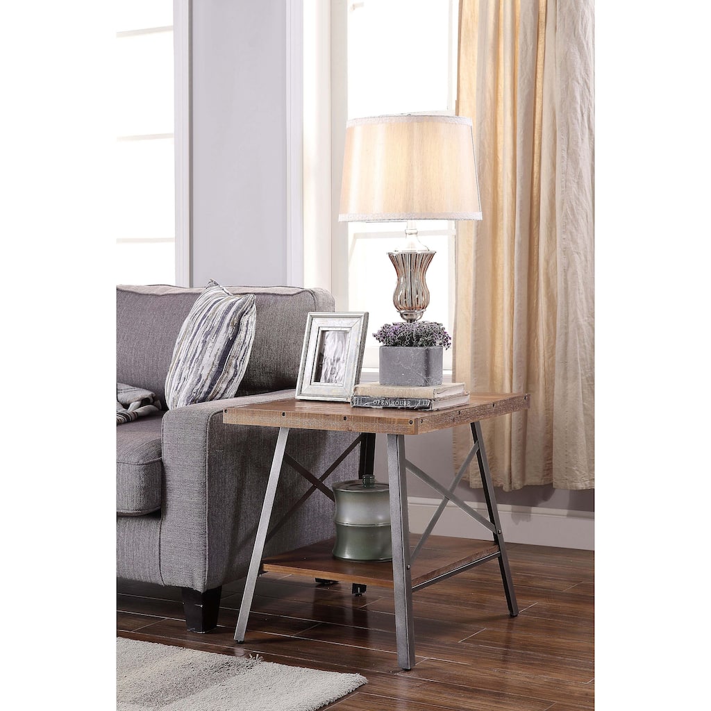 Denver Weathered Oak and Sandy Black End Table with Shelf (Set of 2)