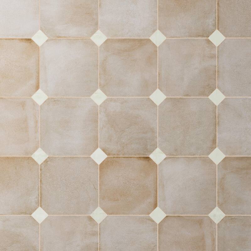 Merola Tile Laverton Octagon Arena with Taco Nieve 7-7/8" x 7-7/8" Porcelain Floor and Wall Tile