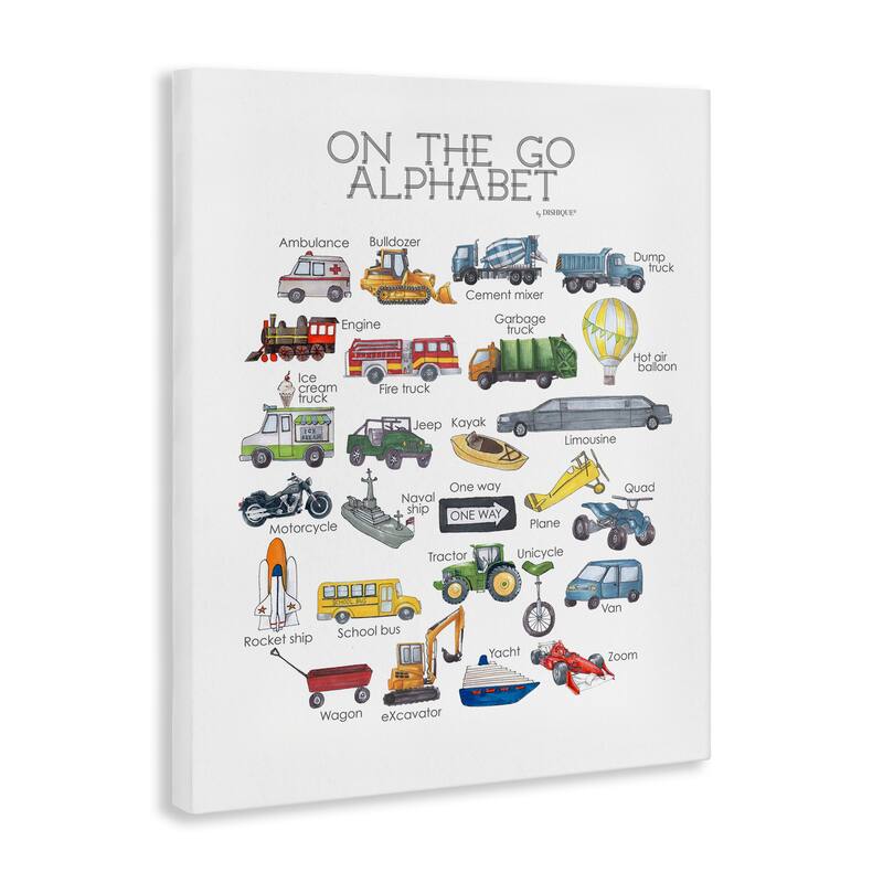 The Kids Room by Stupell Watercolor On The Go Transportation Alphabet Canvas Wall Art, 11x14, Proudly Made in USA - Multi-Color