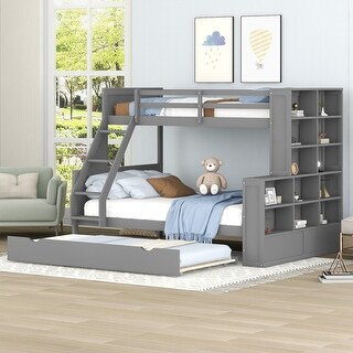 Twin over Full Bunk Bed with Trundle and Shelves, can be Separated into ...