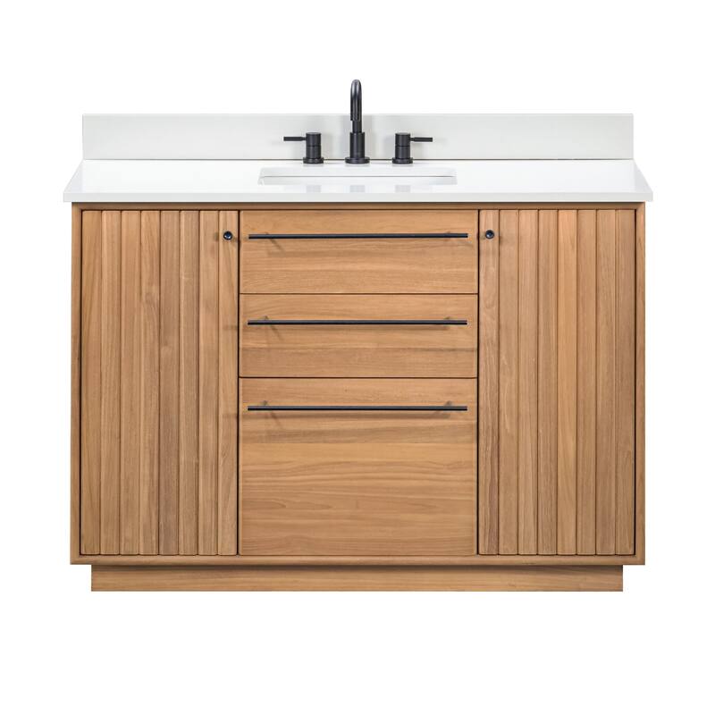Avanity Parker Bathroom Vanity in Natural Teak with White Engineered Stone Top