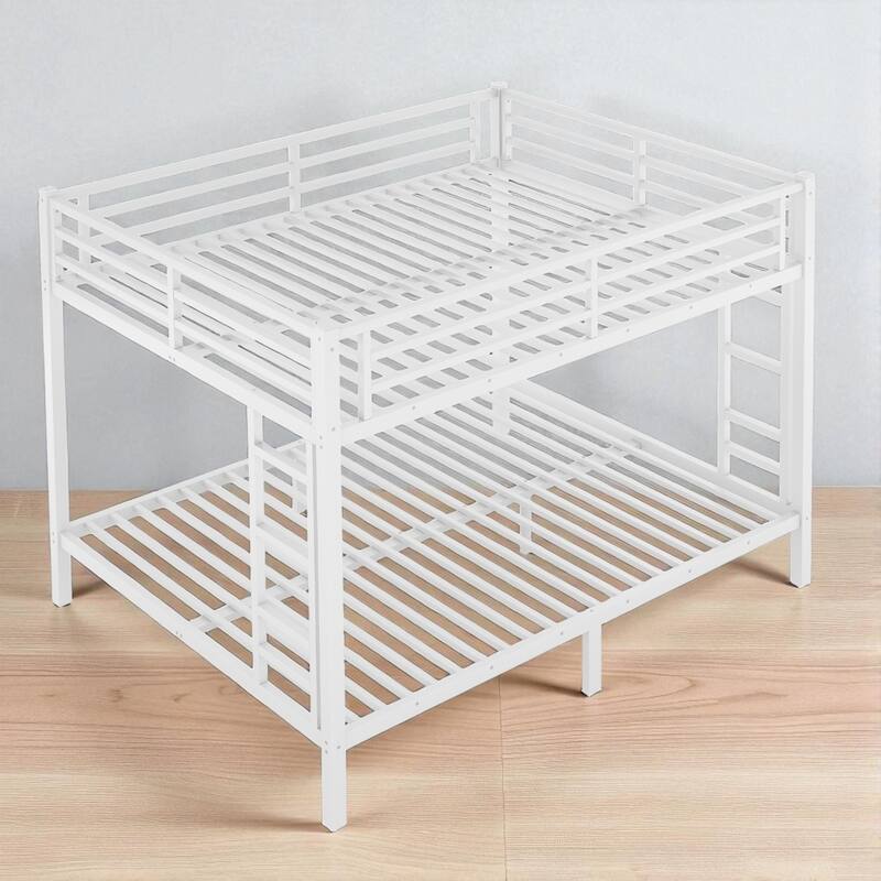 Metal Queen over Queen Bunk Bed, Space-Saving, Noise-Free Design, No Box Spring Needed, White