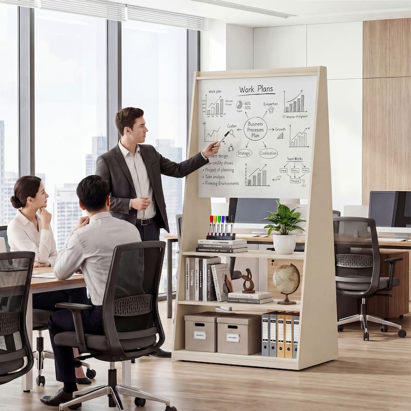 3-in-1 Mobile Whiteboard & Felt Bulletin Board on Wheels