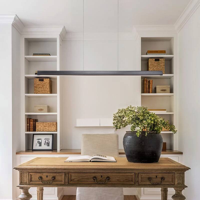 Starsky 1-Light Farmhouse Rustic Wooden Integrated LED Linear Kitchen Island Light 3000K Warm Light Chandelier