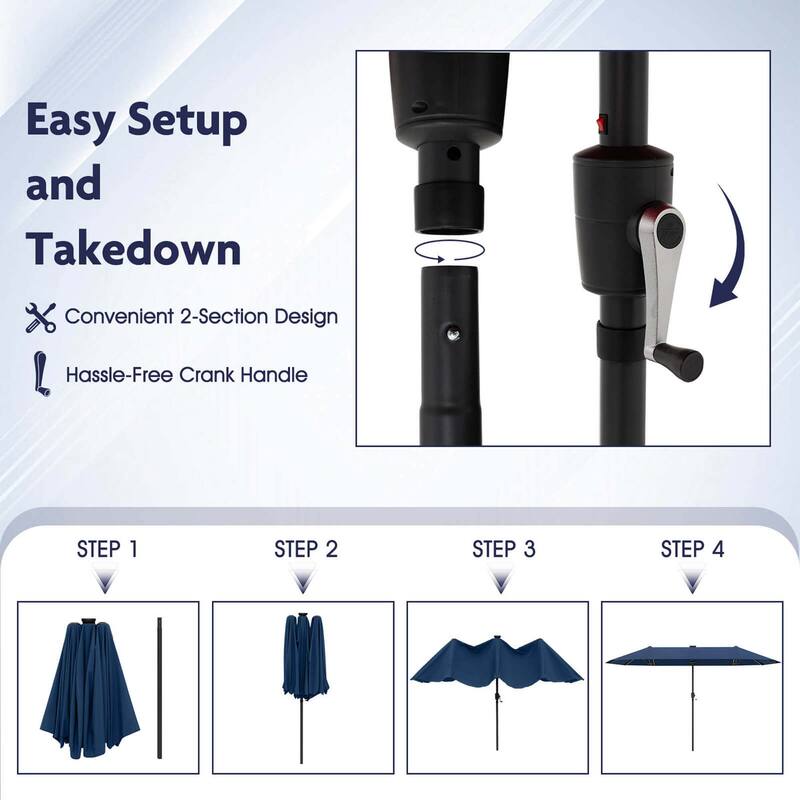 Costway 13 FT Large Patio Umbrella with LED Solar Lights Crank Handle