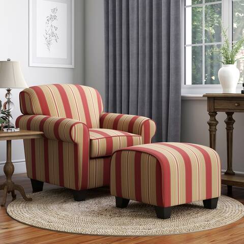 Handy Living Mira Red Stripe Arm Chair and Ottoman