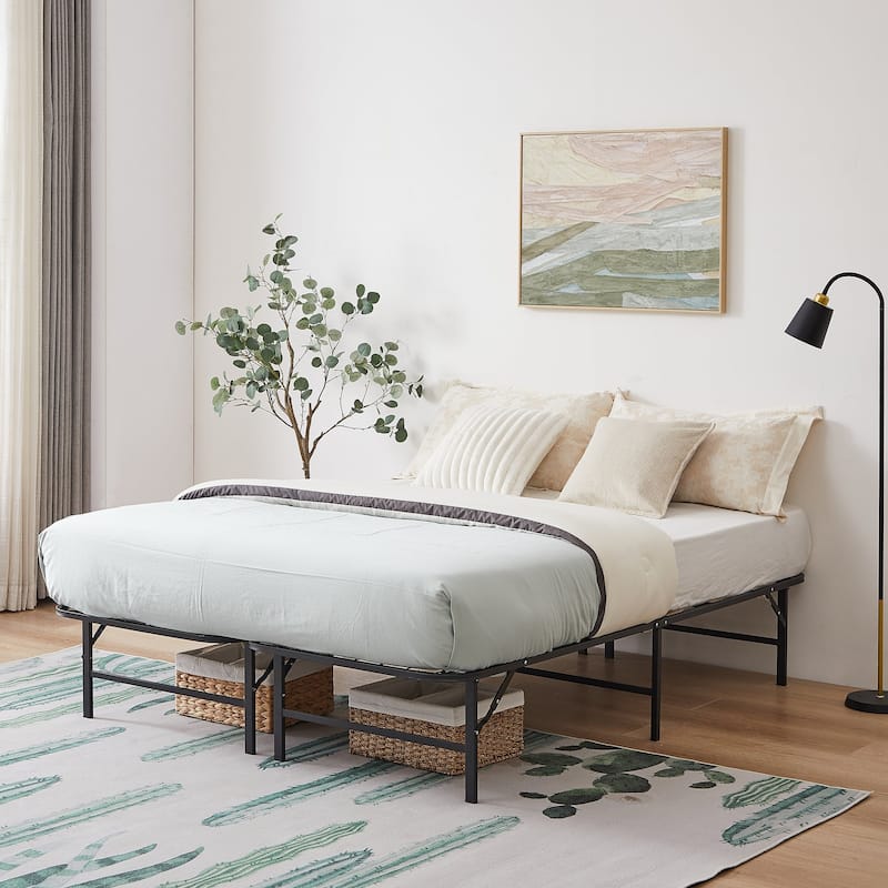 VECELO Foldable Metal Bed Frame, No Screws No Tools Folding Platform Bed, Twin, Full, Queen Size