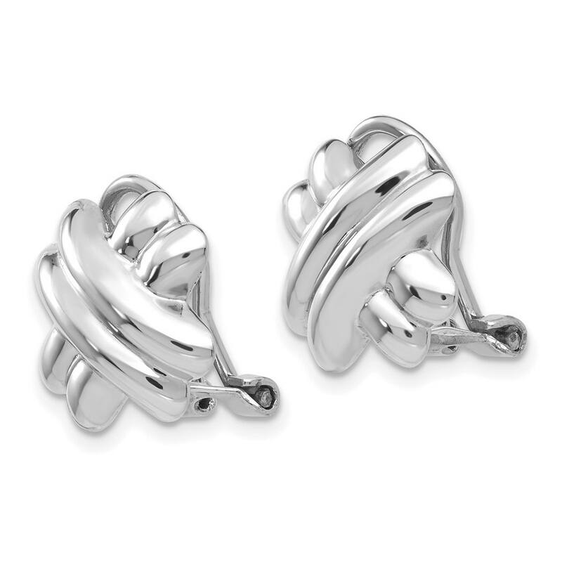 Curata 14k White Gold Polished Non Pierced X Omega Back Earrings - 16x18mm