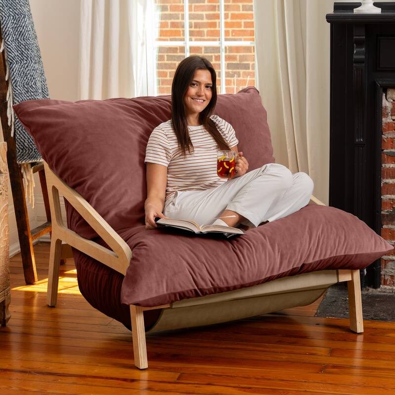 Pillow Saxx Dream Lounger with Wood Frame - 3-in-1 Bean Bag - Lush Velvet Mauve