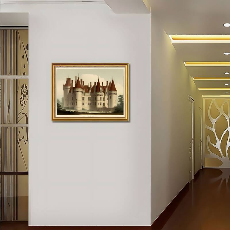 Set of 2 Vintage Castle Framed Wall Art - Replaceable Canvas Prints with Solid Wood Picture Frames, Antique Architecture